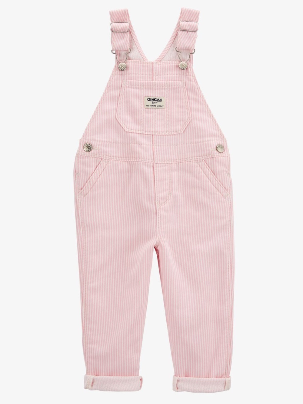 Oshkosh Toddler Knit Denim Hickory Stripe Overalls - Pink 5T